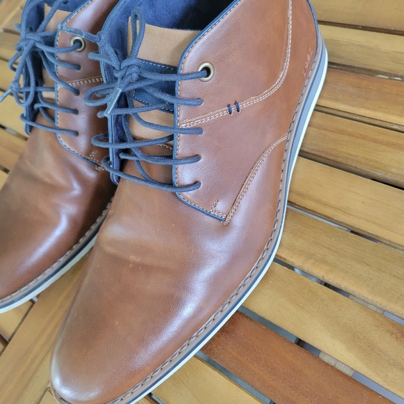 Brown Leather Chukka Boots with Blue Laces - Picture 3 of 11